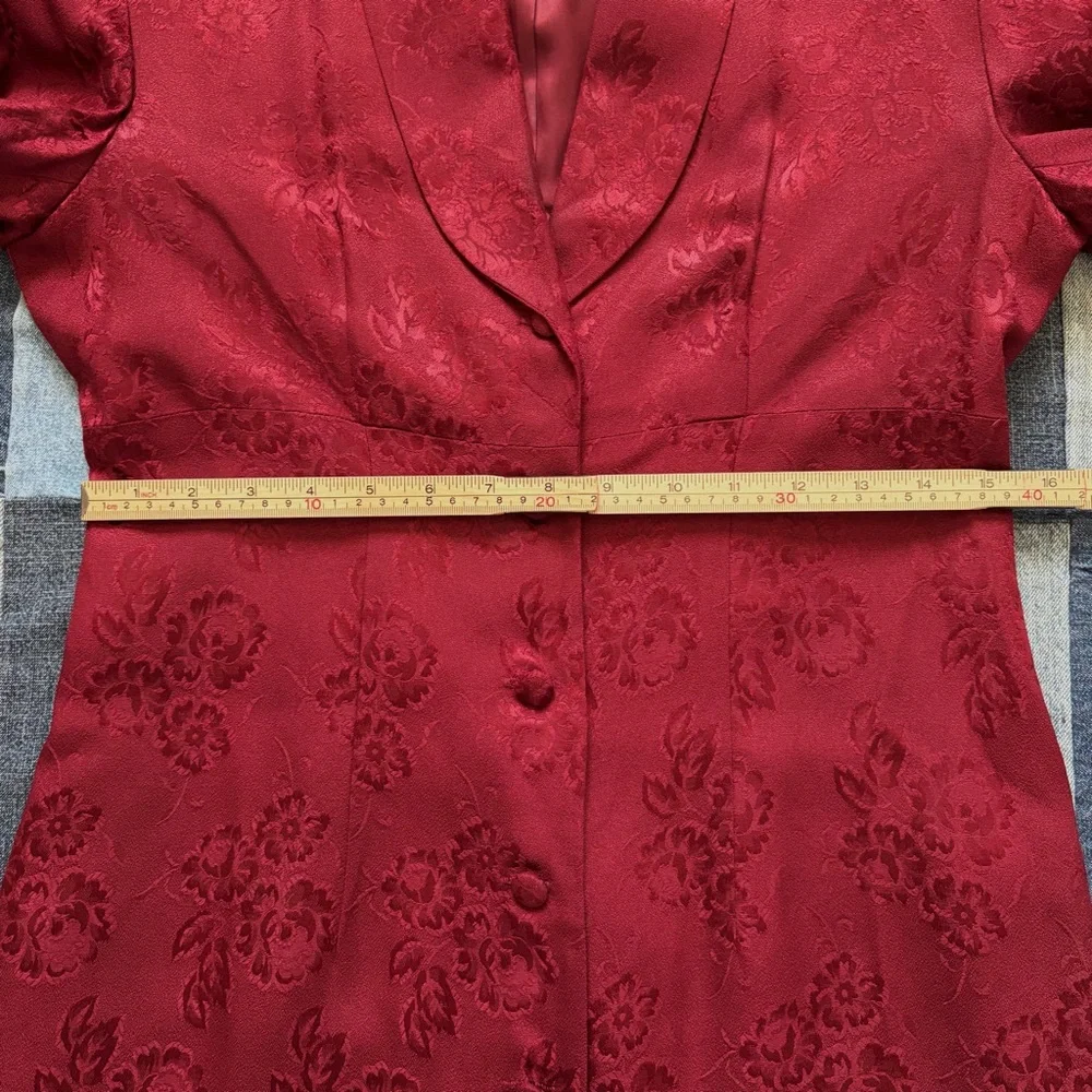 Moda International VTG 90s burgundy red floral long duster blazer size 8 - Picture 8 of 14